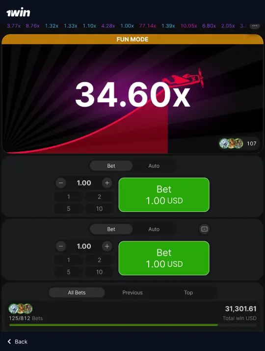 Aviator game on 1Win Kenya betting site