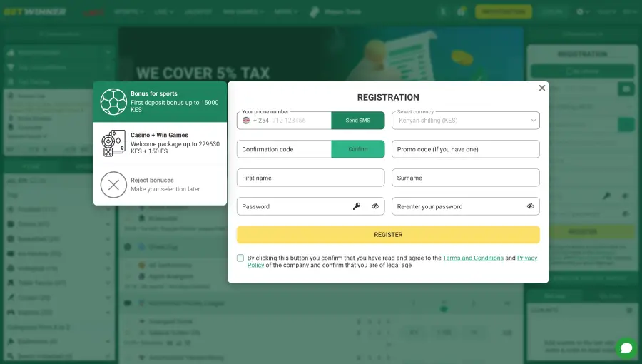 Registration on the Betwinner Kenya betting site