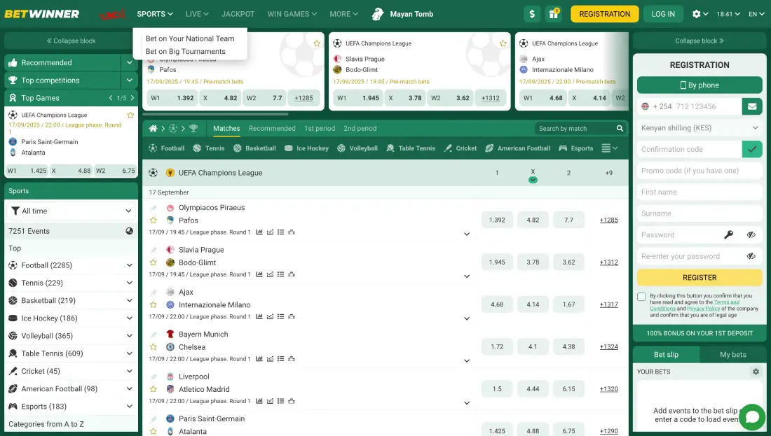 Sports betting on the official Betwinner Kenya website