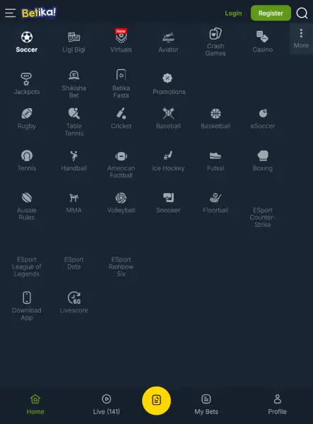 Sports available on the Betika Kenya betting site