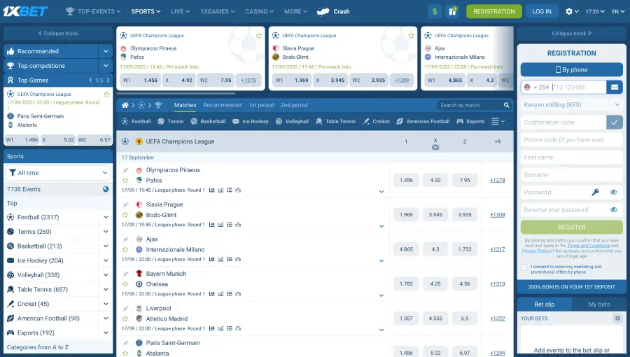 Football betting site with high odds 1xBet