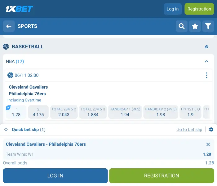 NBA betting at 1xBet Kenya